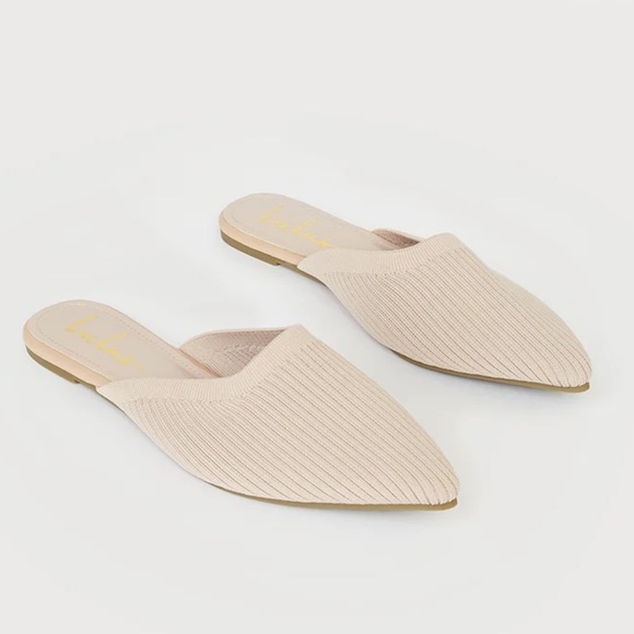 Lulus Shoes - Lulus Jeaney Light Nude Ribbed Knit Pointed-Toe Mule Slides Size 6 EUC